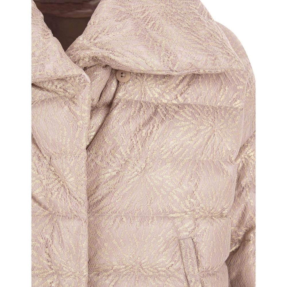 Beige Metallic Fibre Full-Length Jacket