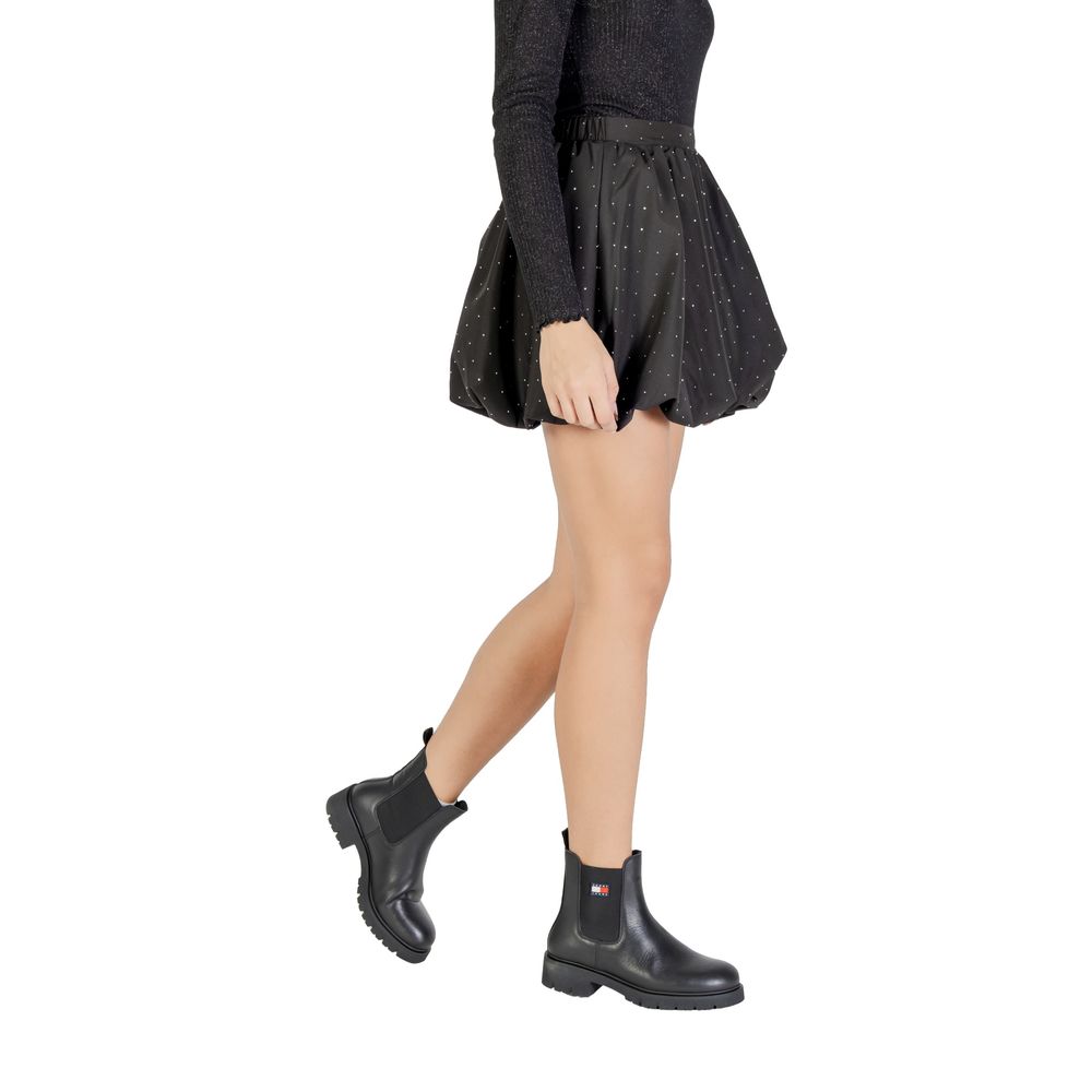 Black Polyester Mini Skirt