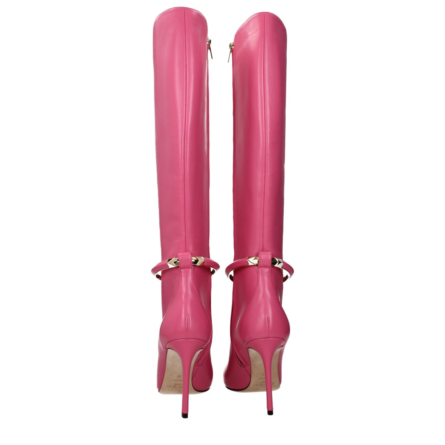 Pink Leather High Heel Boots
