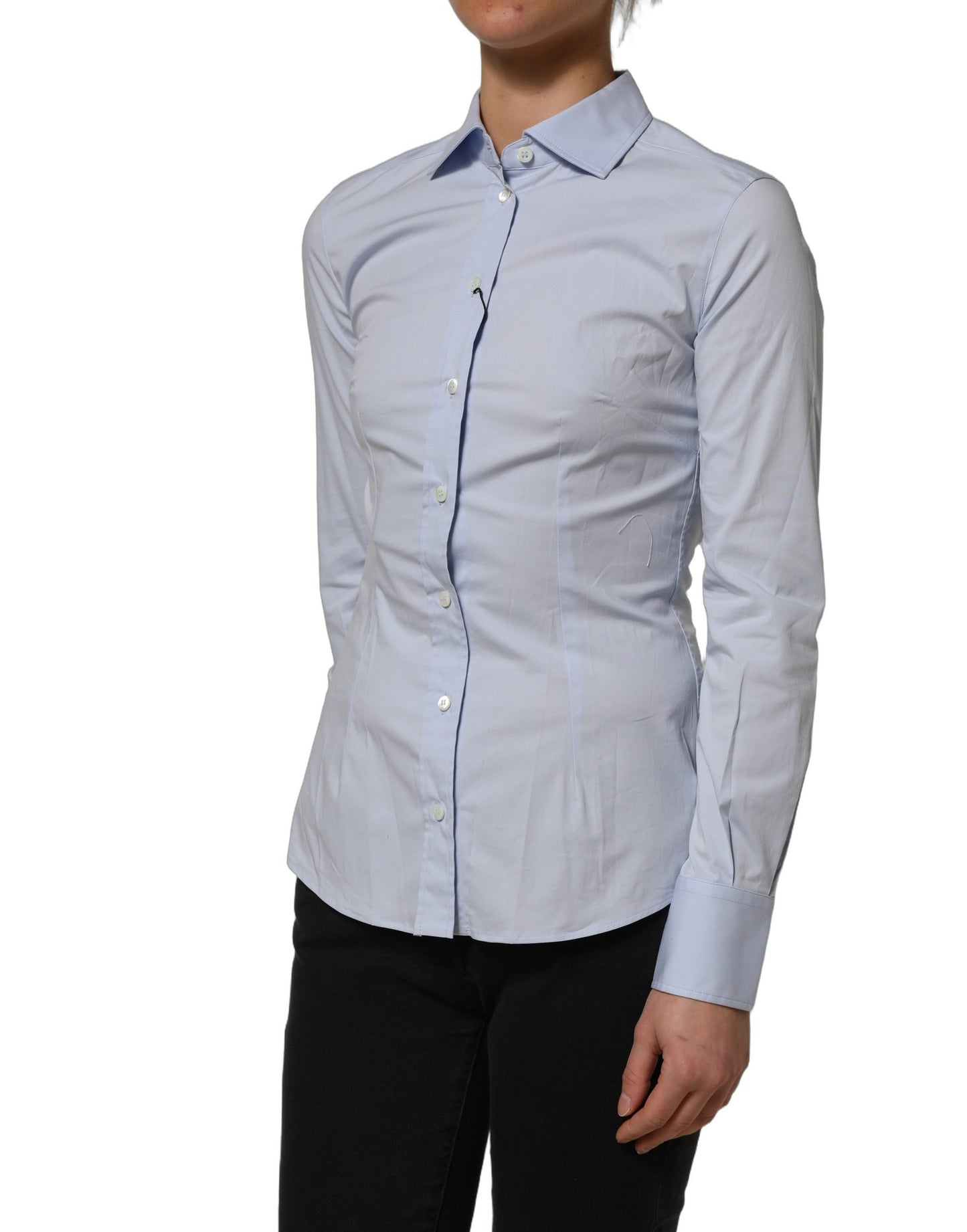 Blue Collared Long Sleeves Dress Shirt Top