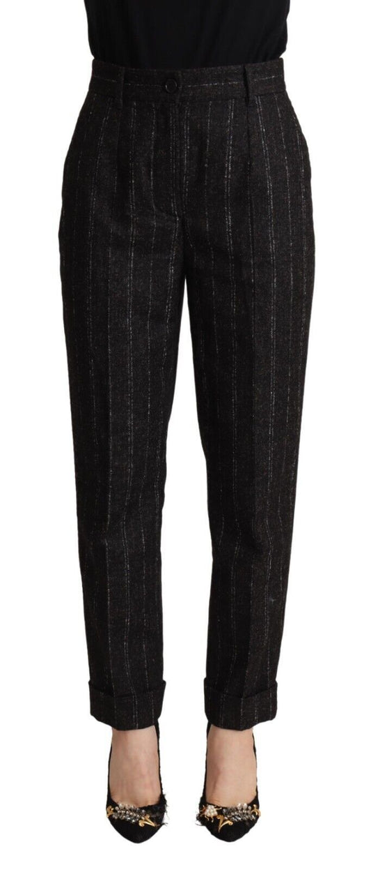 Black Striped High Waist Tapered Pants