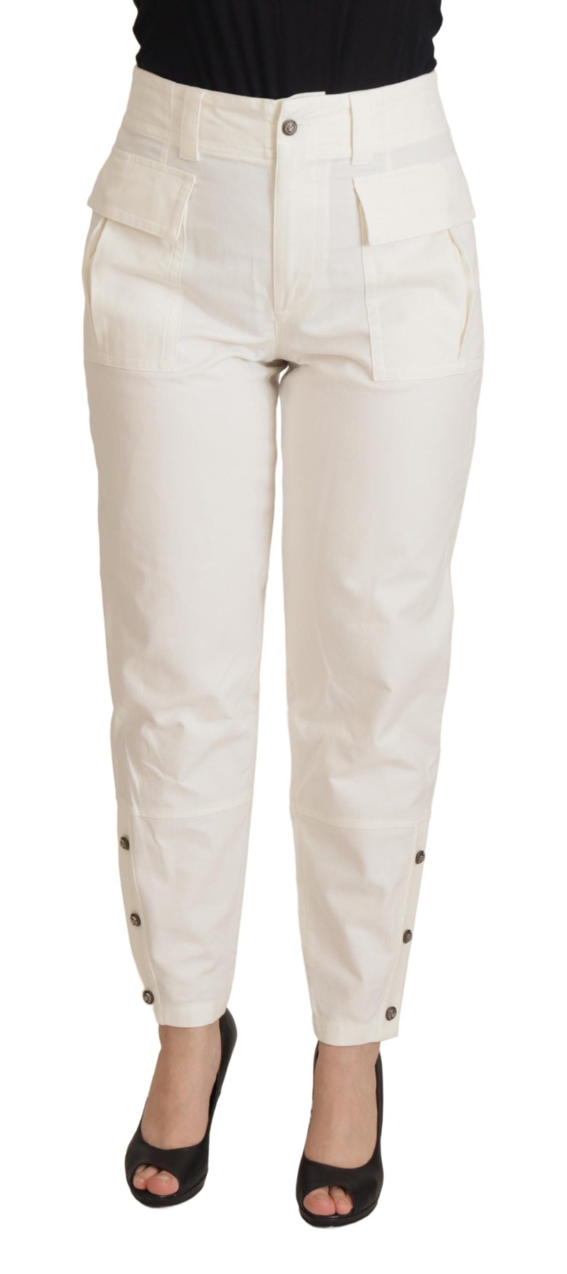 White High Waist Tapered Women Cotton Pants