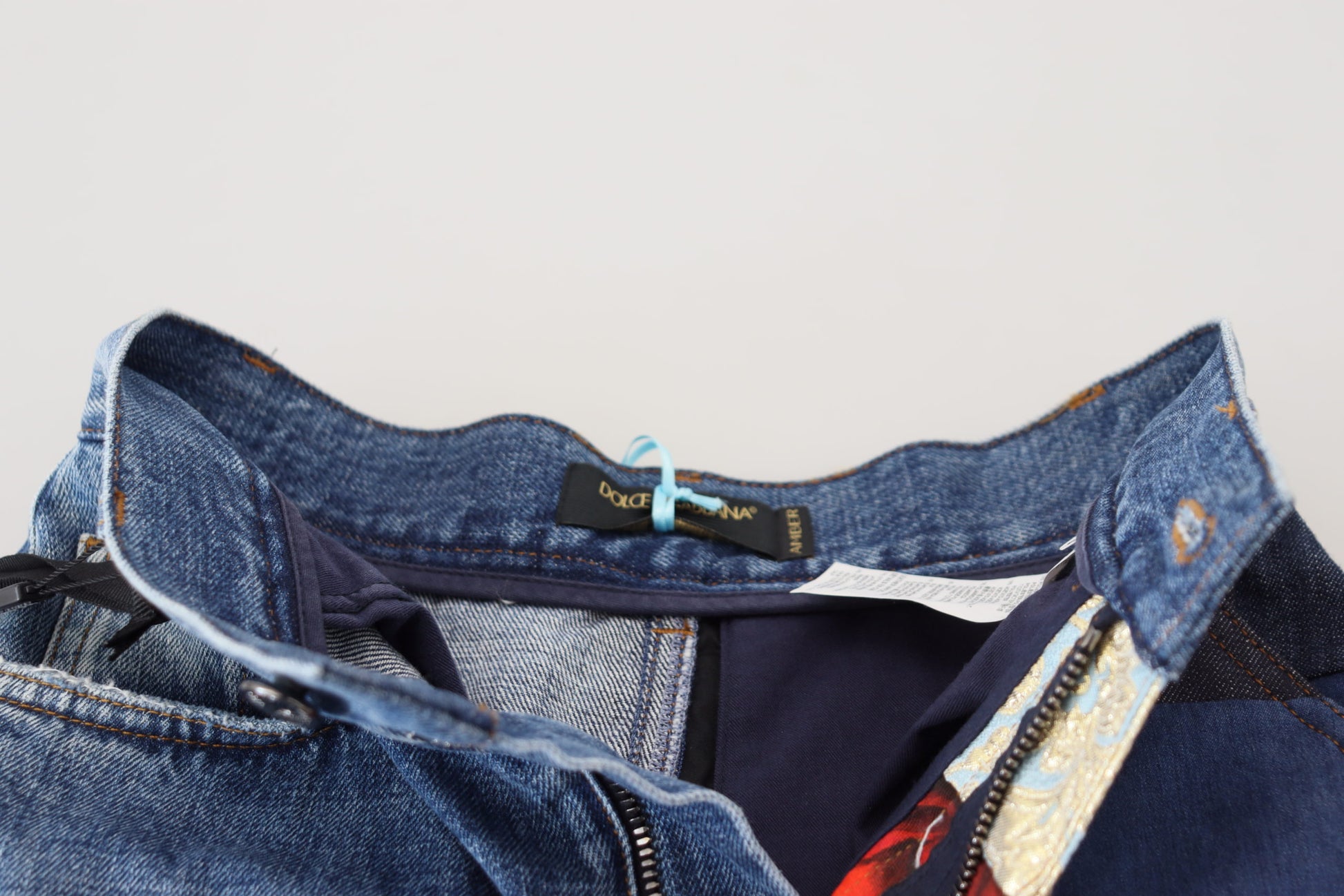 Blue Jacquard Majolica High Waist Jeans