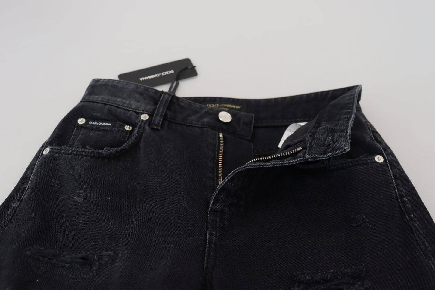 Black Cotton Tattered High Waist Denim Jeans