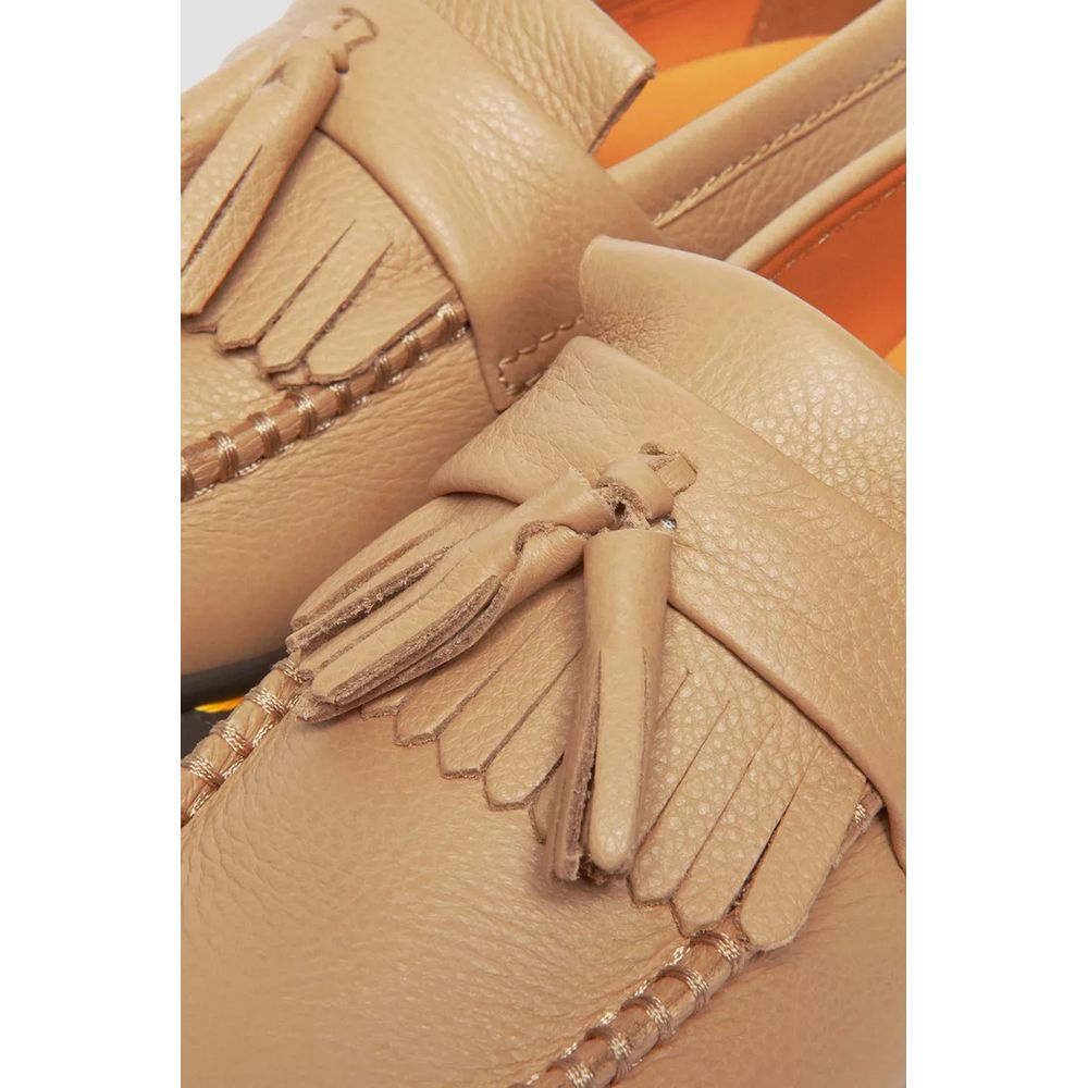Beige Leather Platform Pumps