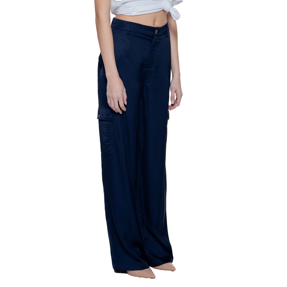 Blue Viscose Casual Pants