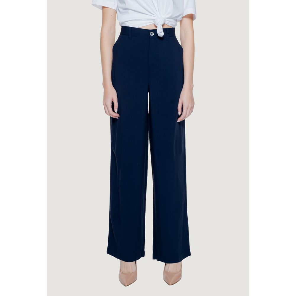 Blue Viscose Casual Pants