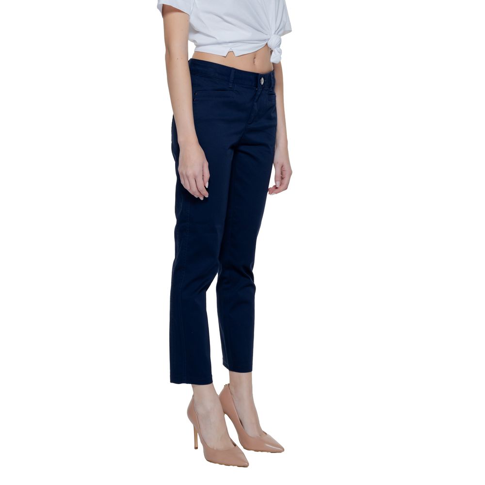 Blue Cotton Casual Pants