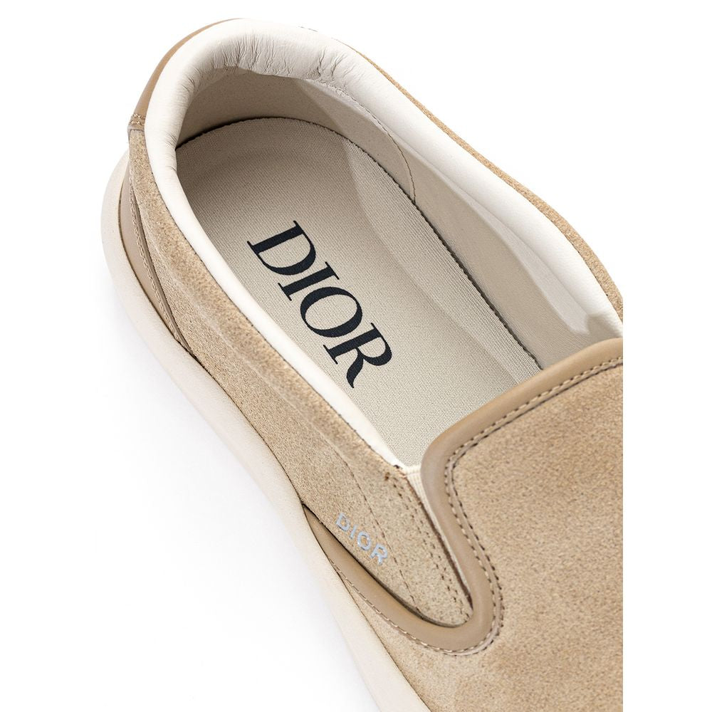 Beige Leather Slip-On Loafers