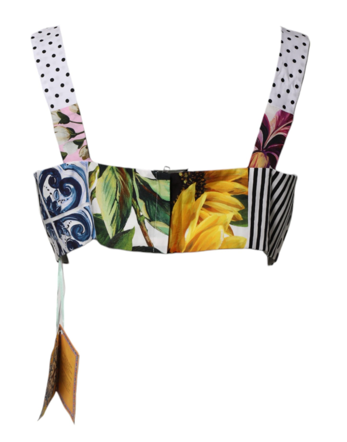 Multicolor Sweetheart Neck Patchwork Crop Top