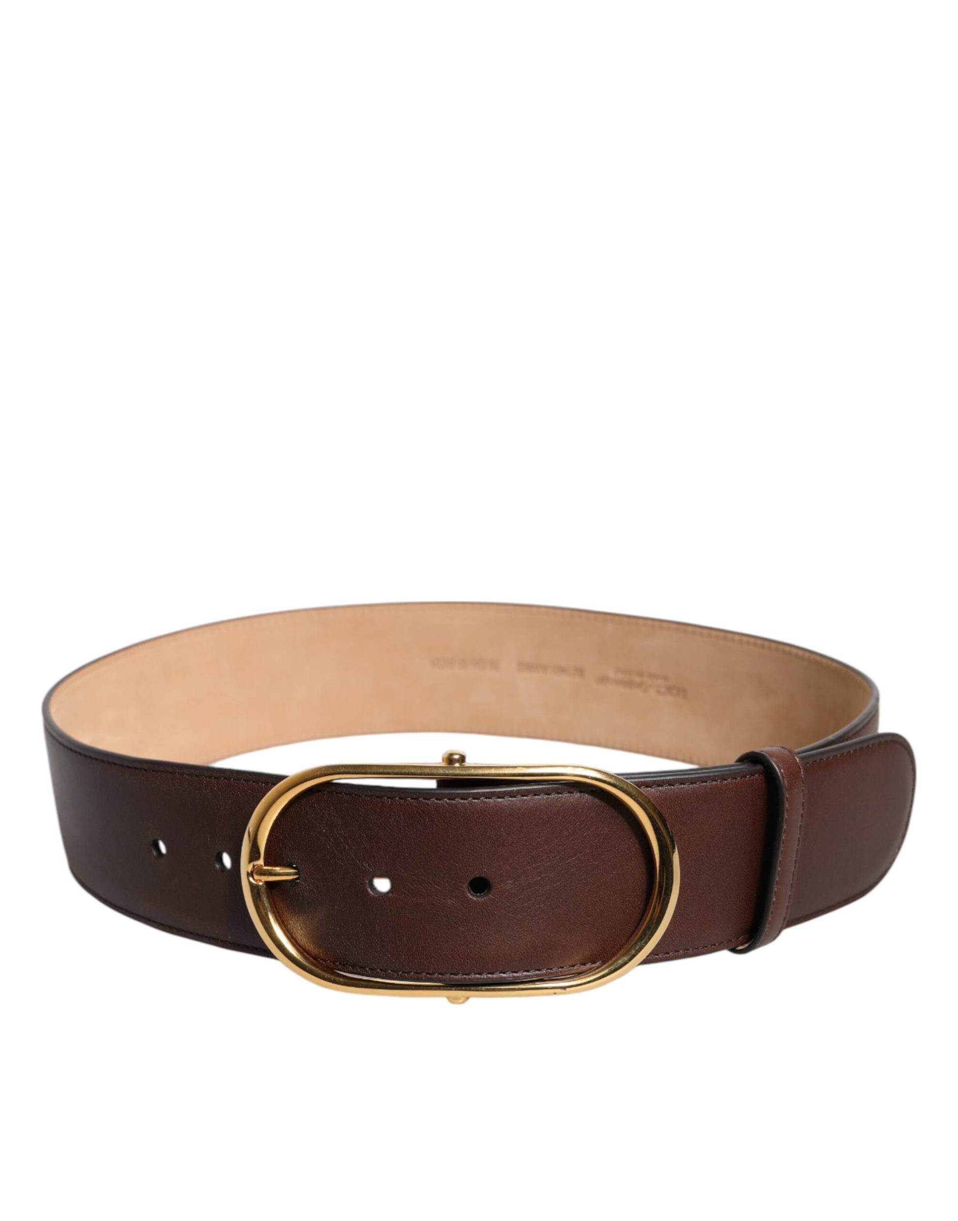 Brown Leather Waist Gold Metal Buckle Belt