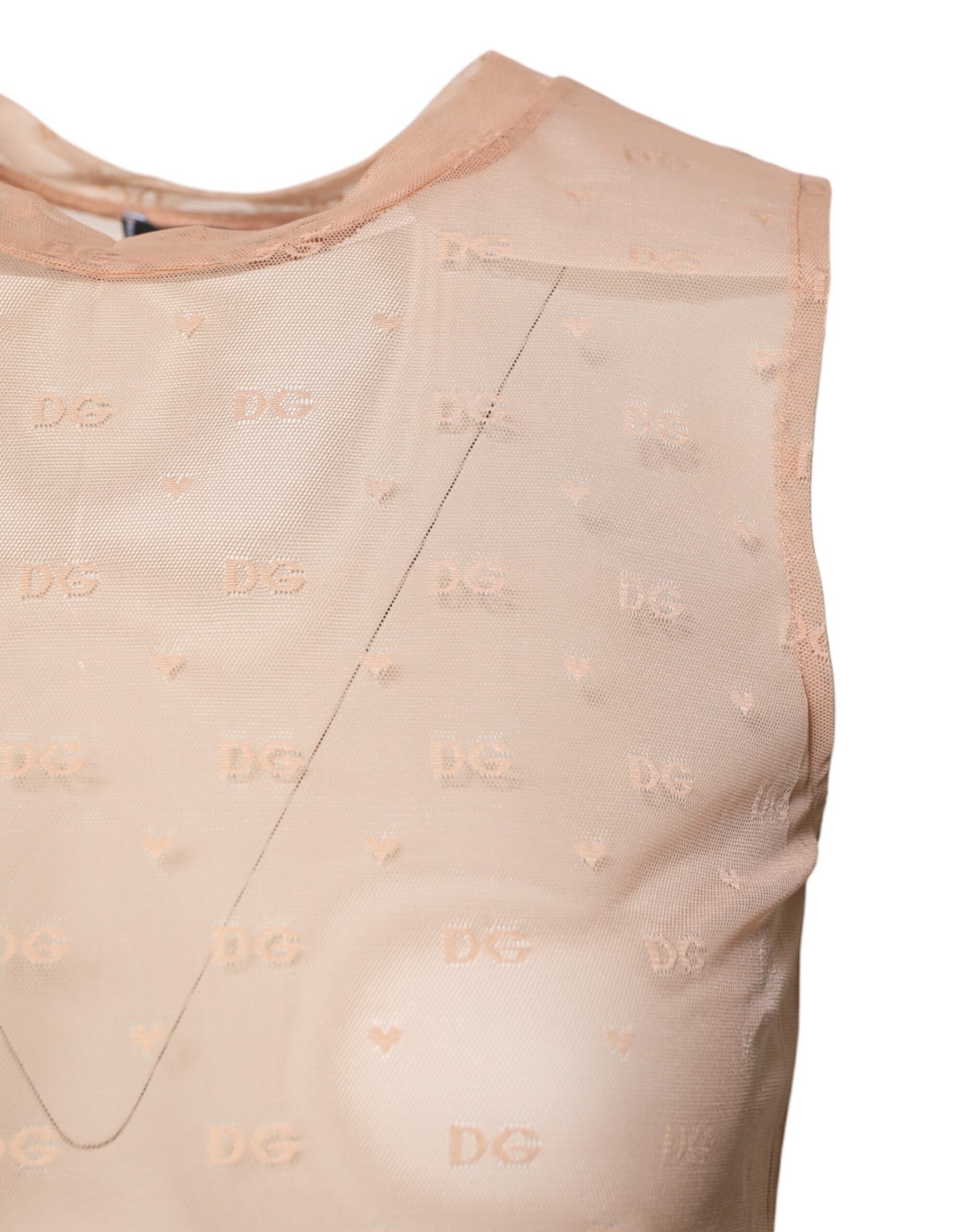 Beige Nylon Logo Monogram Sleeveless Tank Top