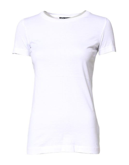 White Cotton Crew Neck Short Sleeves T-shirt