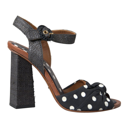 Black Polka Dot Leather Heels Sandals Shoes