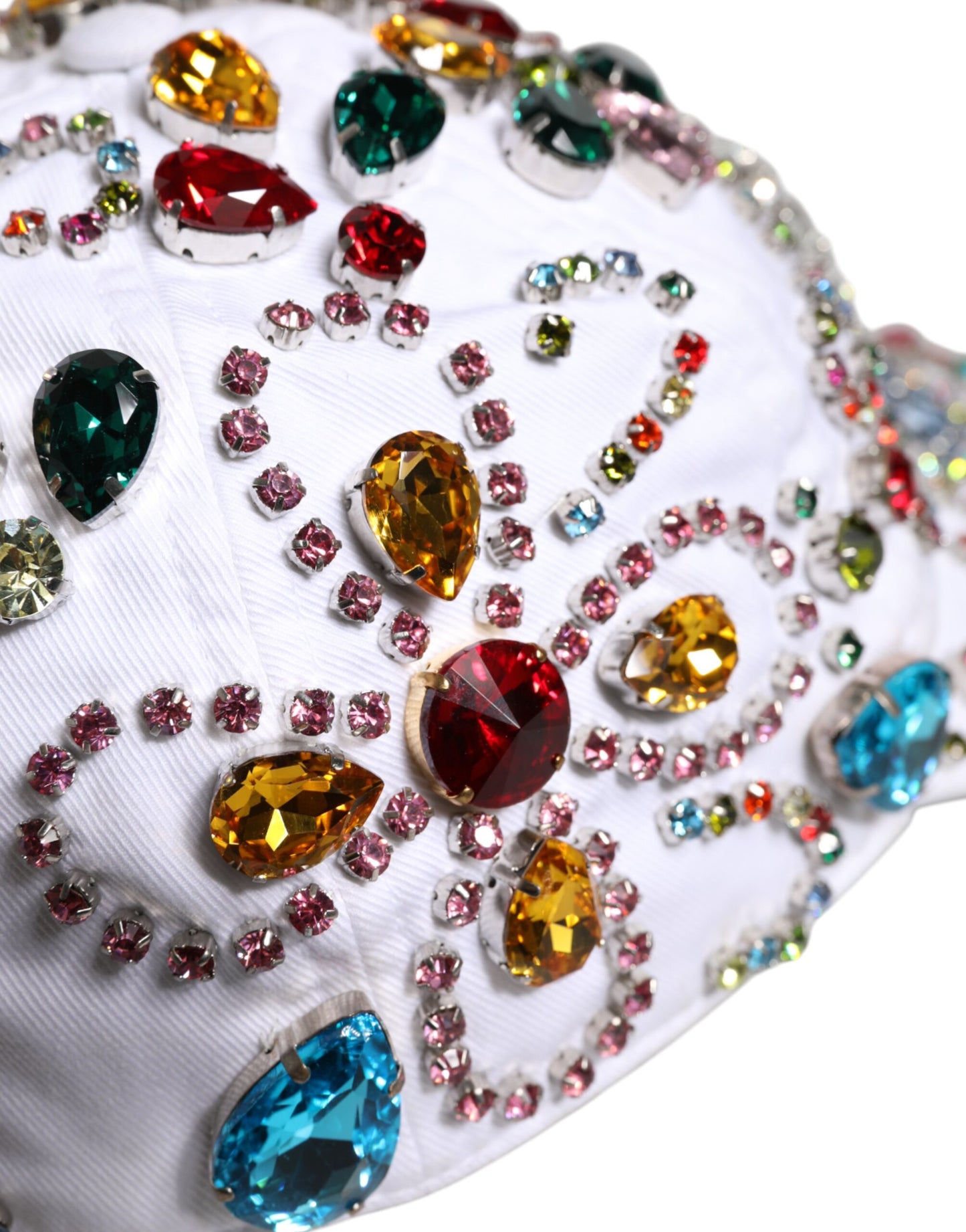 White Multicolor Crystal Embellish Baseball Cap