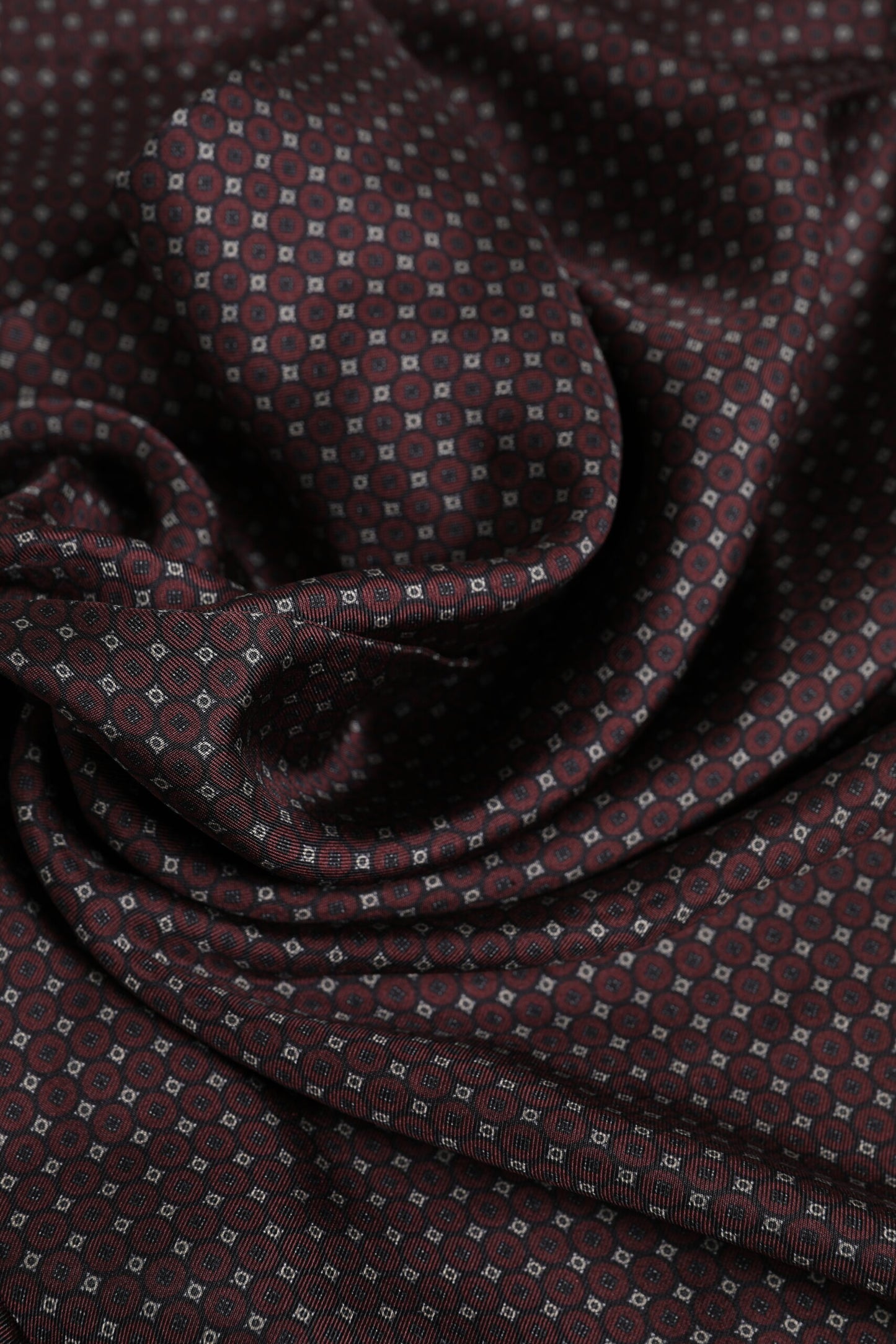Maroon Dotted Silk Fringes Foulard Scarf