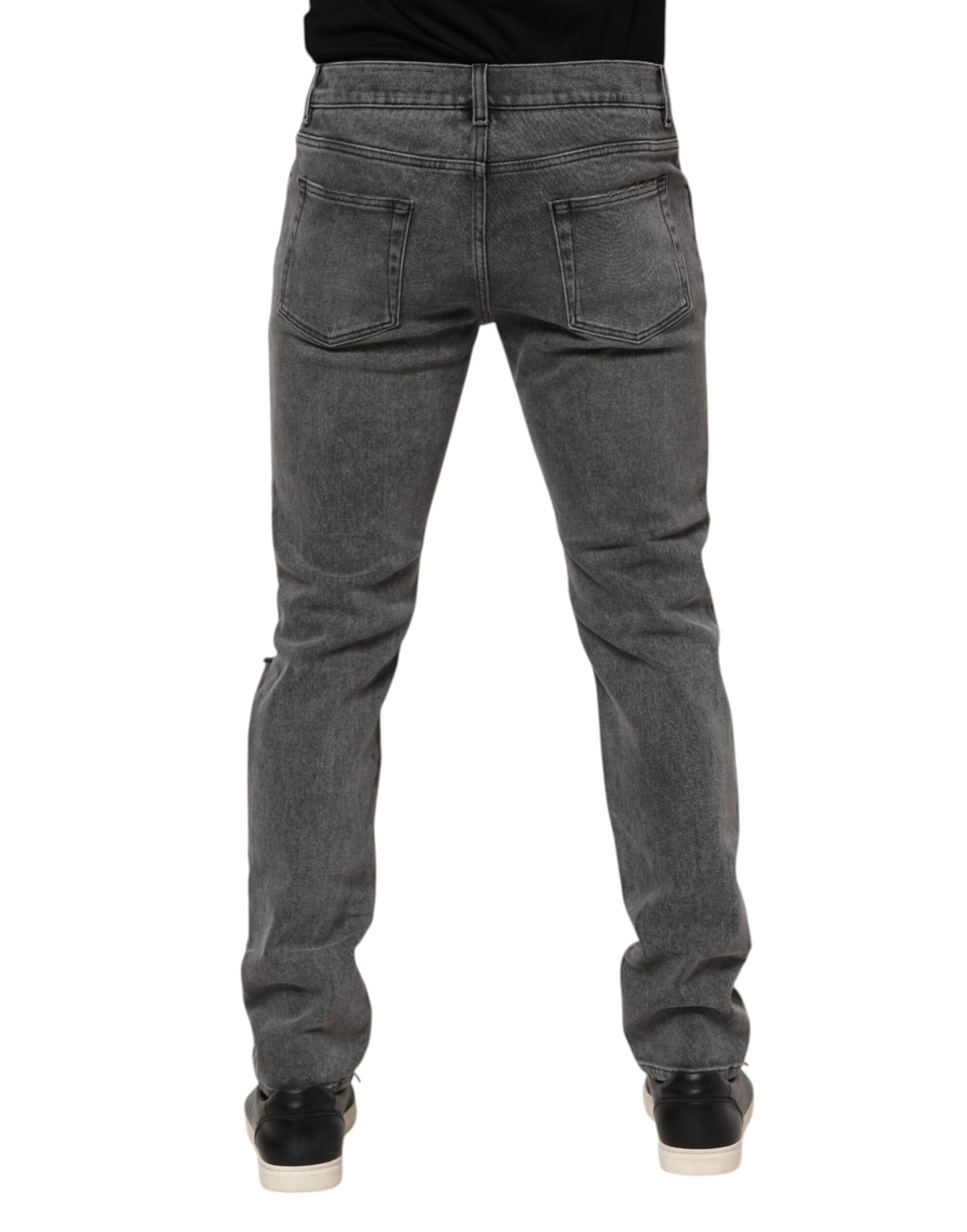 Gray Cotton Logo Plaque Denim Jeans