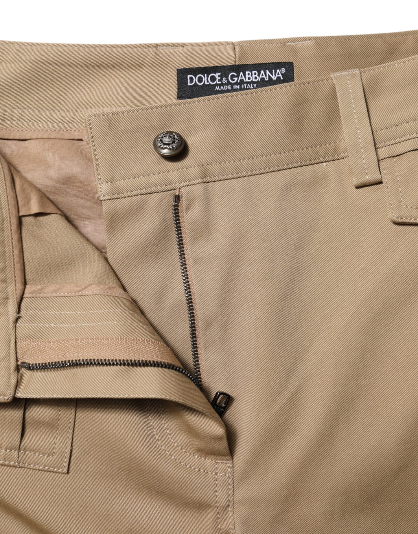 Beige Mid Waist Cargo Tapered Pants