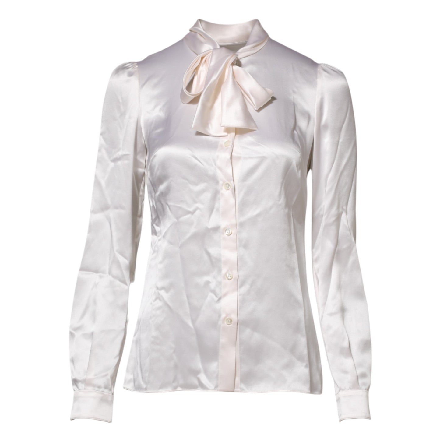 White Ascot Collar Long Sleeve Blouse Top