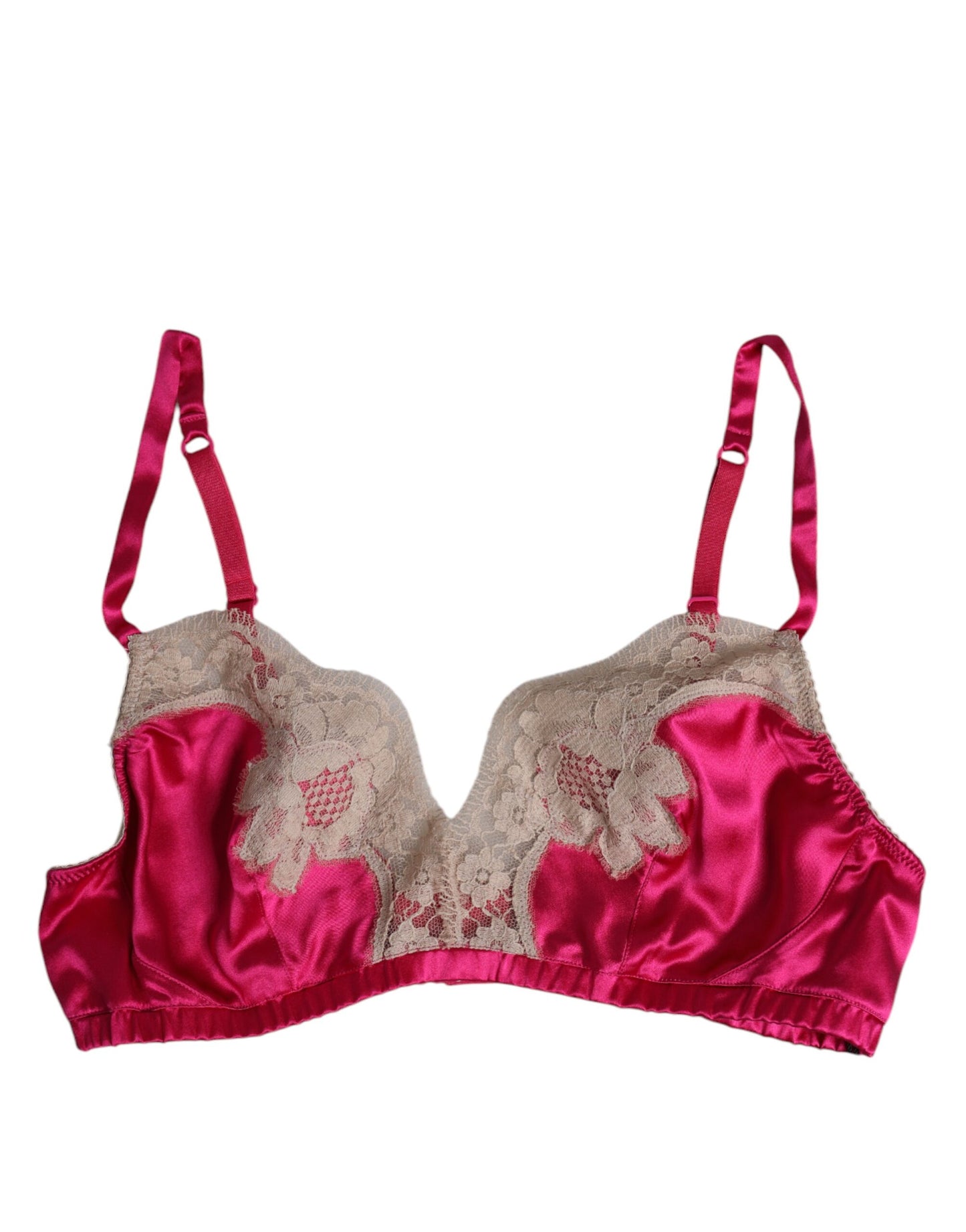 Magenta Floral Lace Silk Non Wire Bra Underwear