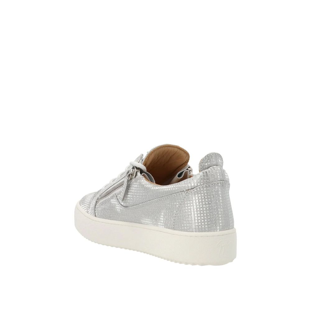 Silver Fabric Low Top Sneakers