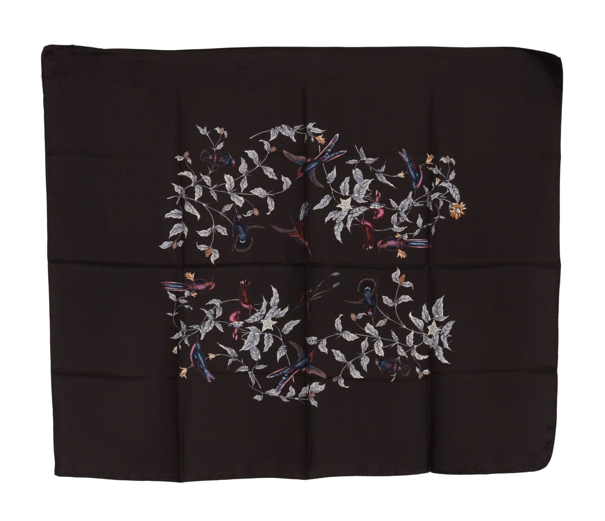 Brown 100% Silk Bird Print Wrap 80cm X 102cm RRP Scarf