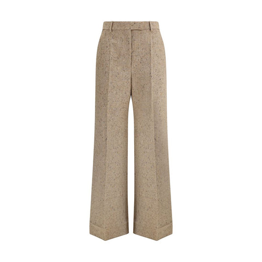 Beige Fleece Wool Casual Pants