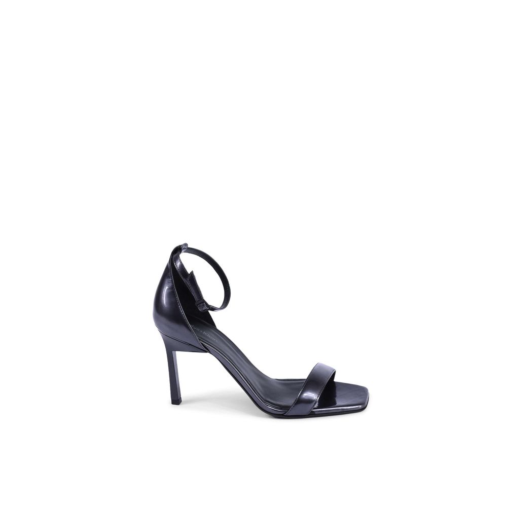 Black Leather Stiletto Heel Sandals