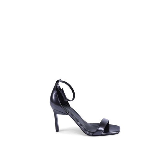 Black Leather Stiletto Heel Sandals