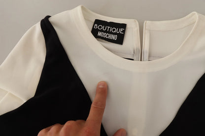 Black White Polyester Short Sleeves Top Blouse