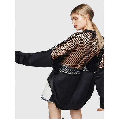 Black Cotton Polyester Mesh Sweatshirt