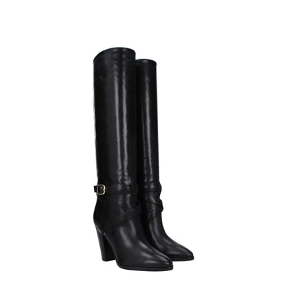 Black Leather High Heel Boots