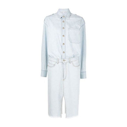 Blue Cotton Casual Dress