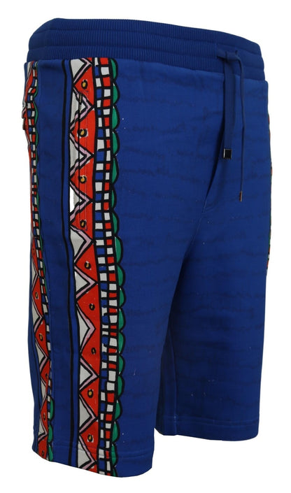 Blue Cotton Printed Bermuda Trousers Shorts