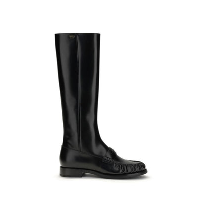 Black Calf Leather Bos Taurus Flat Boots