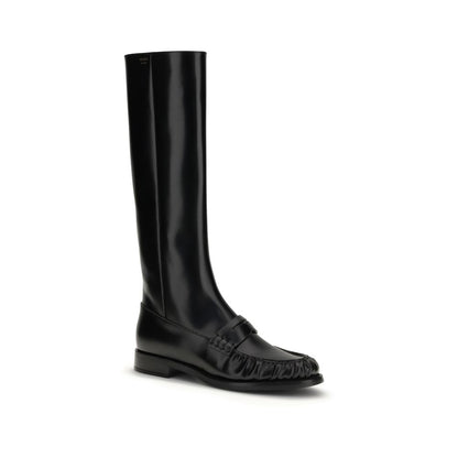 Black Calf Leather Bos Taurus Flat Boots