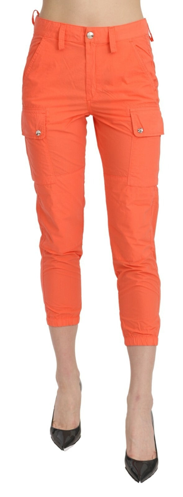 Cotton Orange High Waist Skinny Cropped Trouser Pants
