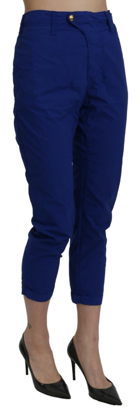 Cotton Royal Blue High Waist Skinny Cropped Trouser Pants