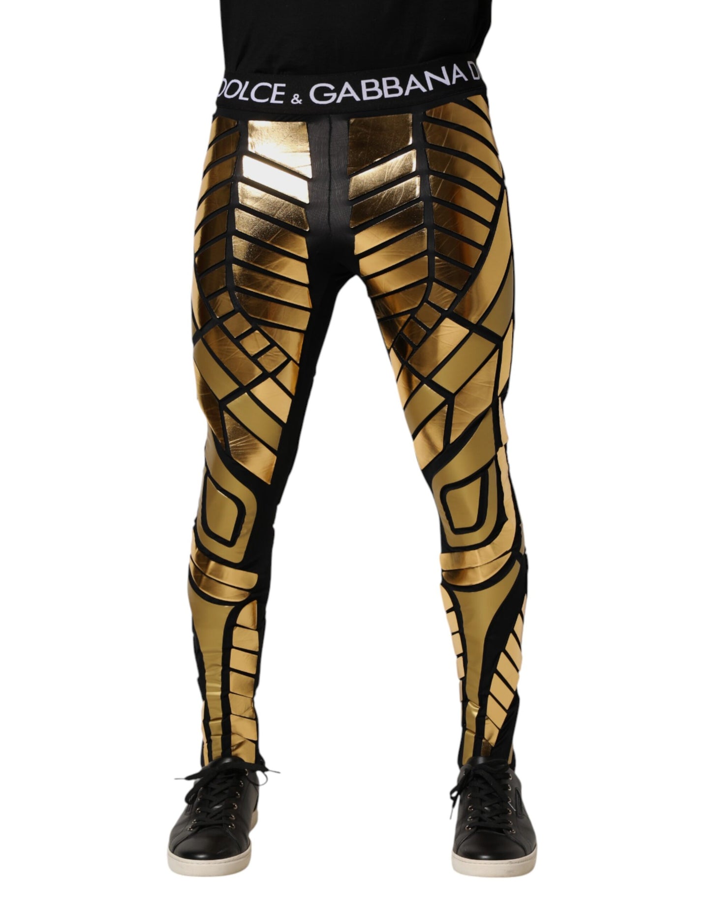 Black Gold Geometric Logo Men Leggings Pants
