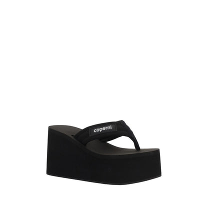 Black Polyester Platform Sandals