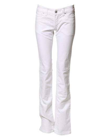 White Low Waist Bootcut Denim Jeans