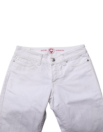 White Low Waist Bootcut Denim Jeans