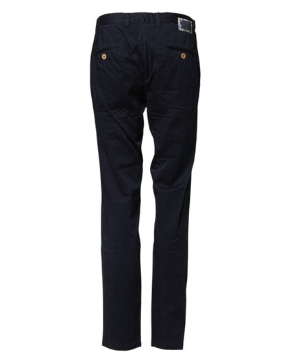 Navy Blue Straight Chino Mid Waist Pants