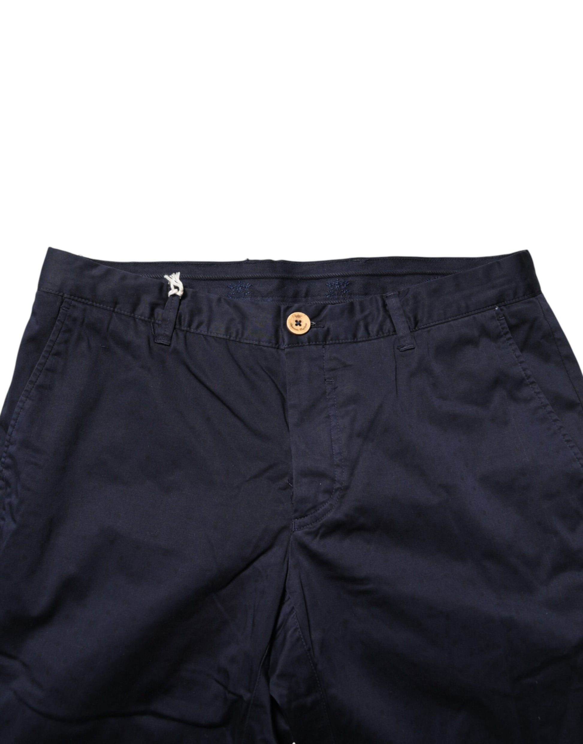 Navy Blue Straight Chino Mid Waist Pants