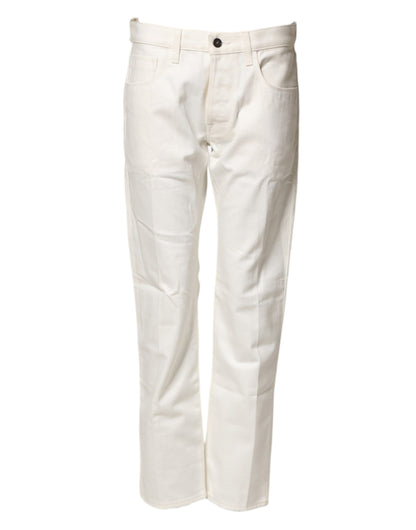 White Cotton Straight Denim Mid Waist Trouser Jeans