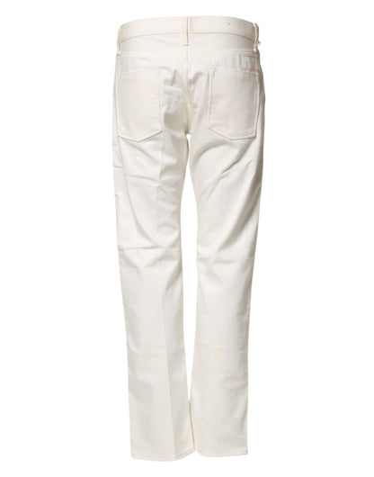 White Cotton Straight Denim Mid Waist Trouser Jeans