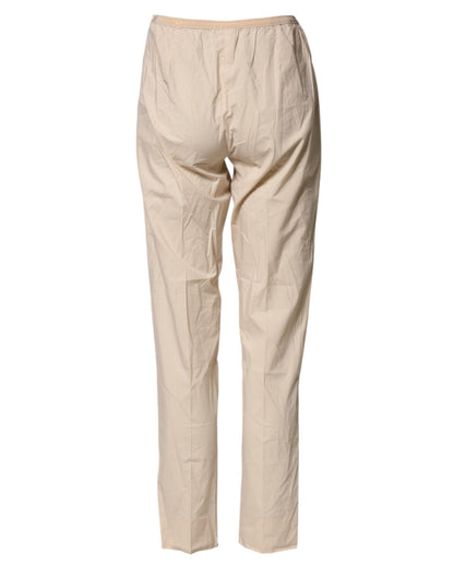 Beige Cotton High Waist Straight Chino Trouser Pants