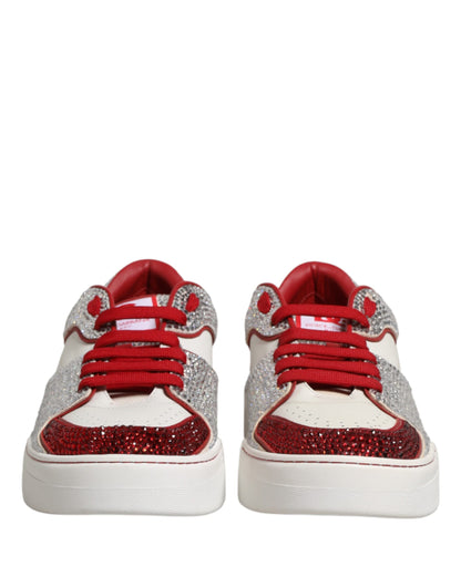 White Red Rhinestone Embellished Men Sneakers Shoes