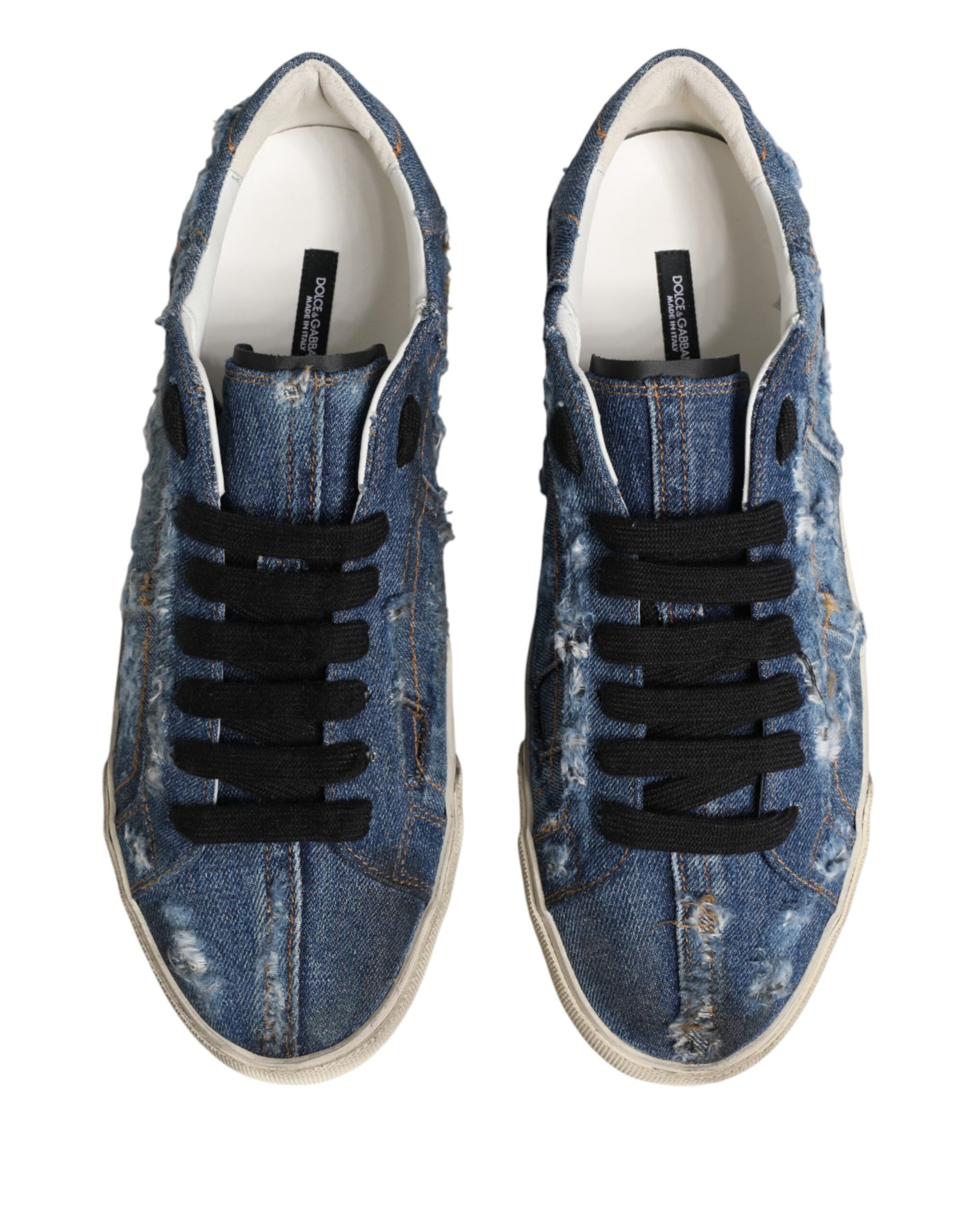 Blue Distressed Denim Low Top Sneakers Shoes