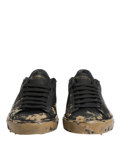 Black Portofino Mud Effect Low Top Sneakers Shoes